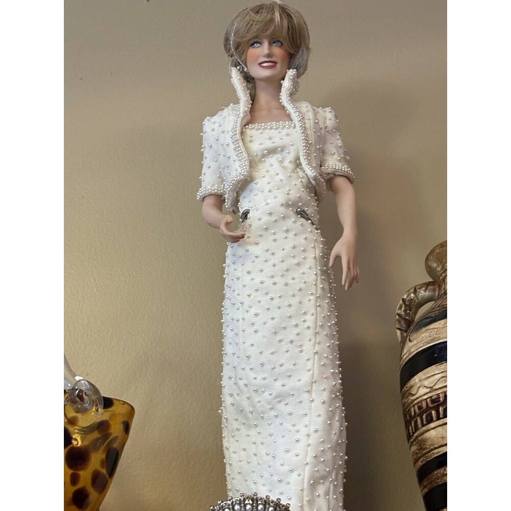 Princess Diana With Crown Vintage White Beaded Gown